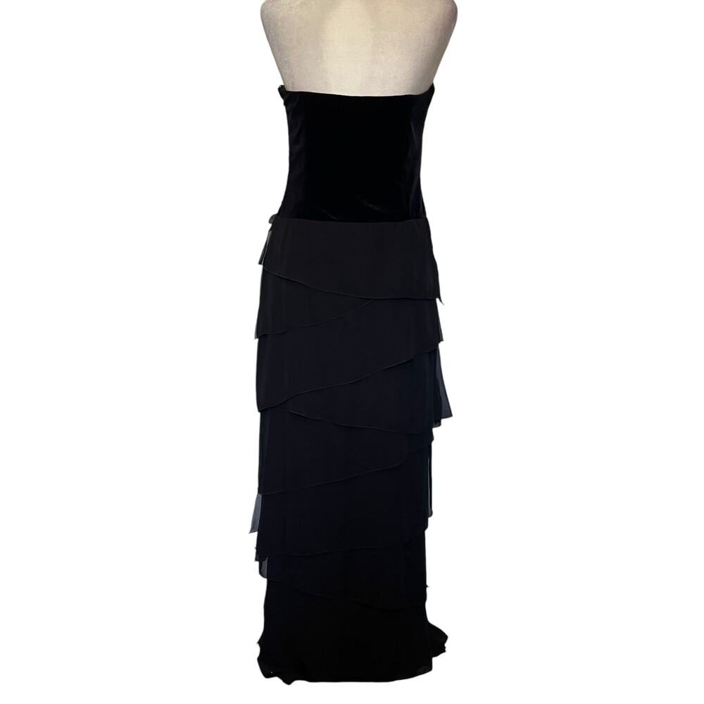 Xscape Joanna Chen Velvet Chiffon Strapless Dress 12 Prom Glam Goth Drop Waist - Picture 6 of 16